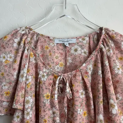 Sweet Rain Floral Blouse Pink Flutter Sleeve 2X