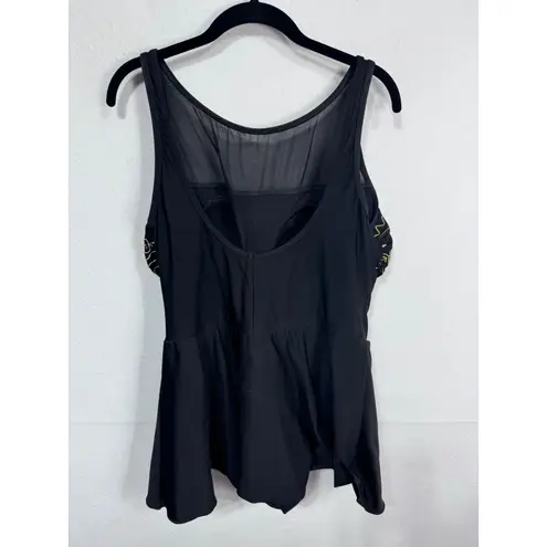 Vintage Roaman's Black Aztec Embroidered Skirted One Piece Swim Dress Size 20W