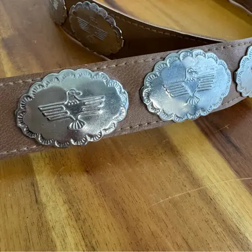 Vintage tan leather thunderbird concho medallion belt