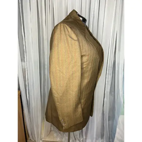 Tahari blazer 1980s pin striped tan orange yellow blue