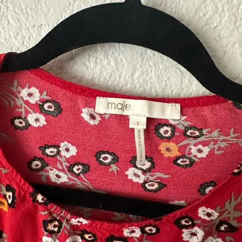 Maje  Rahimi Floral Short Sleeve Ruffle Wrap Mini Dress Red Size 1