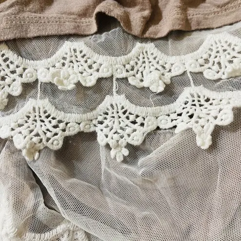 JODIFL Long-Line Blush Pink Taupe Long Sleeve Round Neck Lace Trim Shirt Medium