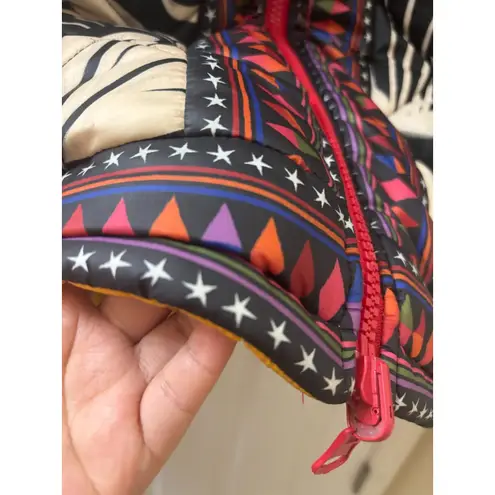 Farm Rio Cerrado Sky Reversible Puffer Jacket Black & White Rainbow Size S