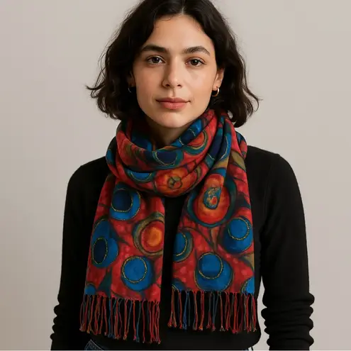 Fraas Luxury Multicolor Abstract Scarf — Bold Artistic Print Red