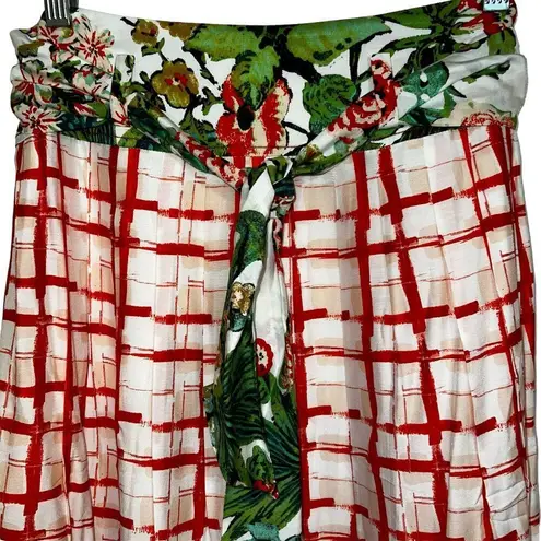 Anthropologie  MAEVE Country Fair Red Plaid Floral Print Skirt NWT $128 Size 10