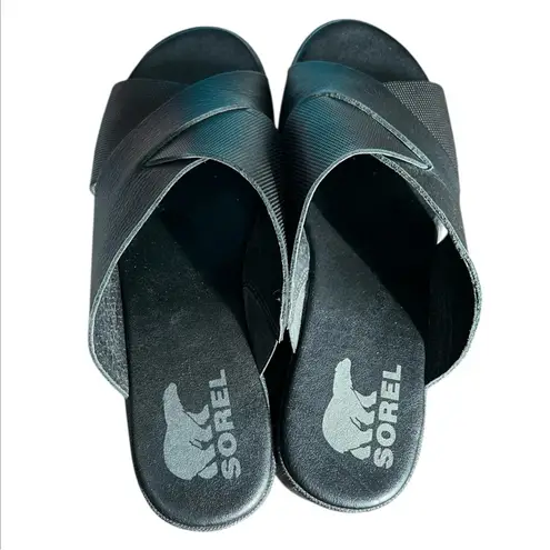 Sorel  Women's Cameron Flatform Mule Sandals black & white neutral summer