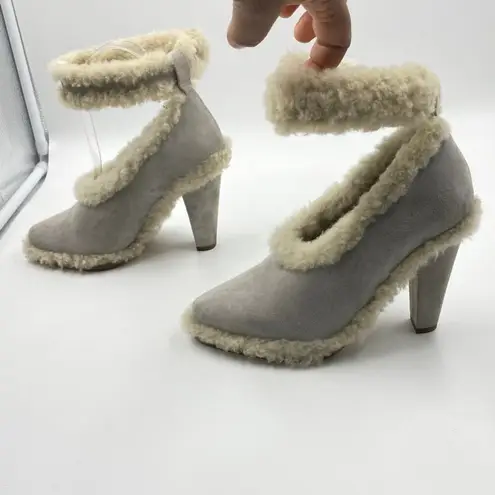 Chloé Chloe Womens Ethereal Pump Shearling-Trimmed Suede Pumps Ankle Strap Size 5.5