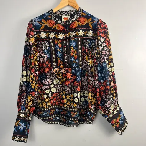 Farm Rio Black Jujus Garden Blouse strawberry size small