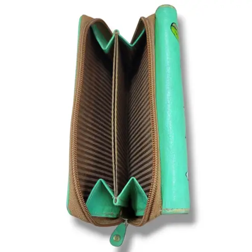 Magnifique Wallet Leather Trifold Wallet Butterfly Floral Hand Painted Wallet Green