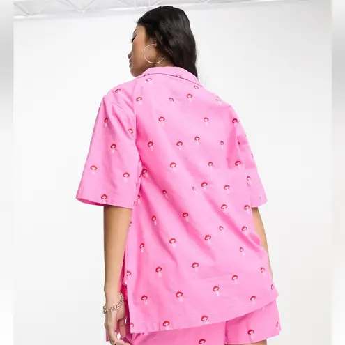 ASOS Pink Button-Up Shirt with Mushroom Print