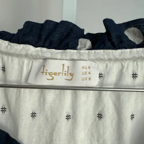 Tigerlily Hanini Maxi Dress polkadot cottagcore 4 White Blue Ruffle Tiered