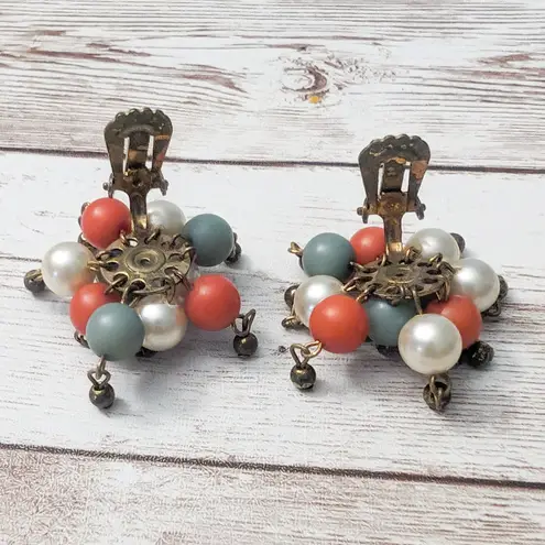 Vintage Clip On Earrings Multi Tone Cluster Dangle