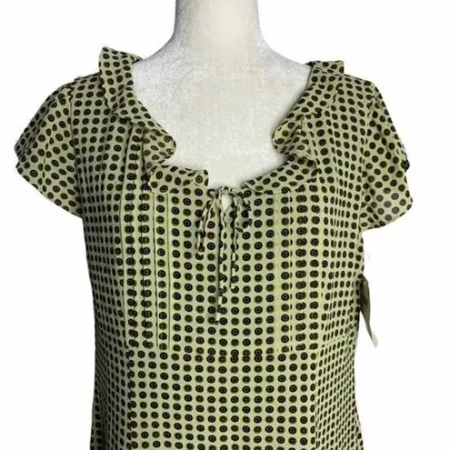 Emma James Polka Dot Midi Dress 14 Green Brown Ruffle Zipper NEW