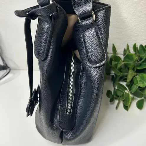 Dana Buchman Black Faux Leather Shoulder Bag Tote Handbag Purse Flower