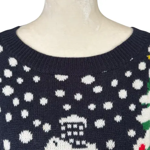 Missguided navy blue long sleeve winter Christmas pullover cropped sweater small