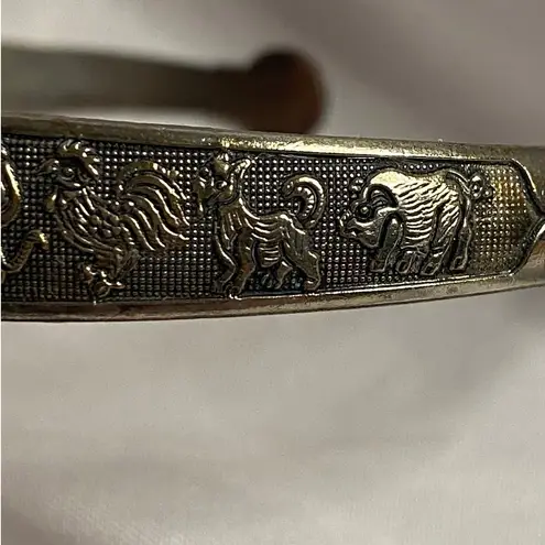 None Vintage Chinese Zodiac Bangle Bracelet Sterling Silver 925 Etched Design