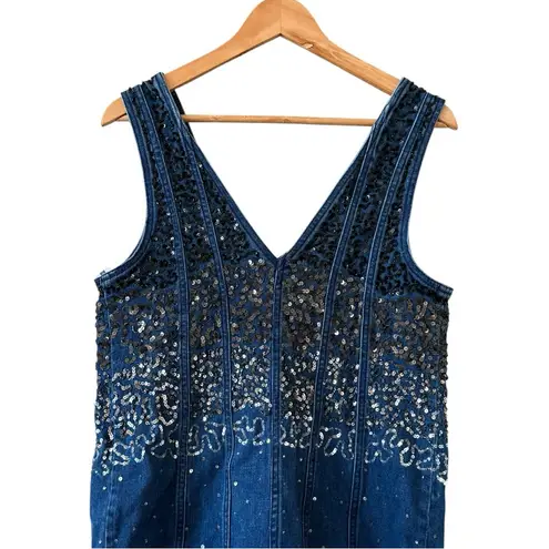 Anthropologie  PILCRO Sparkle Sequin Denim Button Front Mini Dress Size S NEW