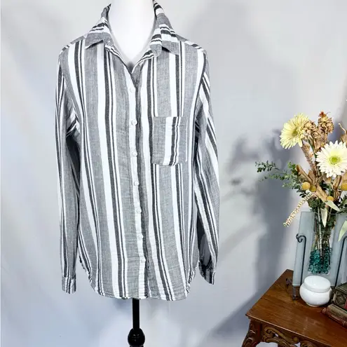 STARK X Double Layer Lightweight Gauze Cotton Button Up Striped Shirt Sz M💛 Gray Size M