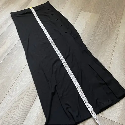 Mable Ribbed Button Front Maxi Skirt with Side Slit Black (Small) fitted stretch
