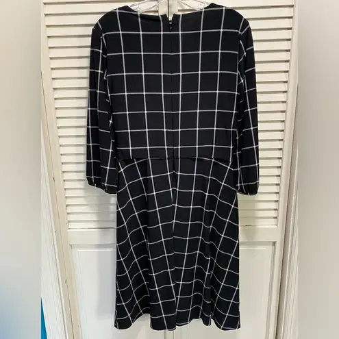 Ralph Lauren Lauren  Black/White Check Print Keyhole 3/4 Sleeve Zip Lined Size 8