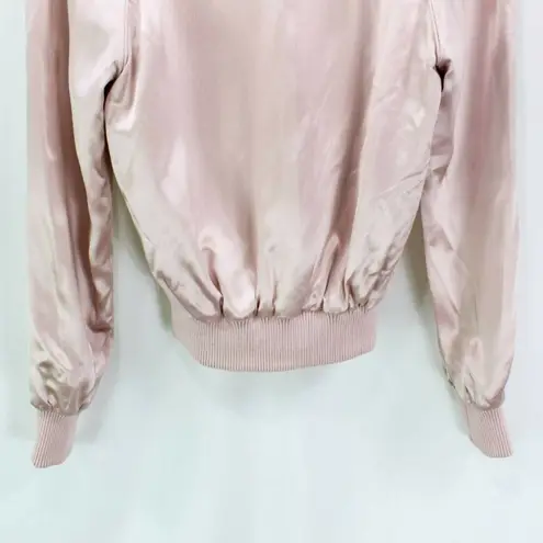 90s Vintage ACROBAT Womens Bomber Track Jacket Pink Silk Zip Up Rhinestone "D"