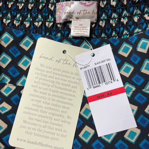 Band Of The Free New Diamond Print Ruffle Mini Skirt Colette Black Teal Size XS