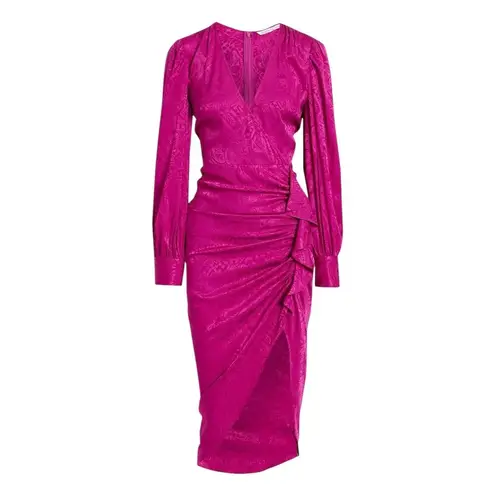 Veronica Beard Weiss Magenta Pink Wrap Silk Blend Jacquard Midi Dress Size 6 NWT