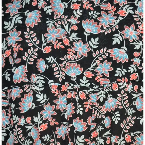 Terra & Sky Black Colorful Floral Blouse Plus Size 2X Button Front V-Neck Belt