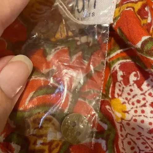 dRA Anthropologie orange and floral block print caftan midi dress. Size Small