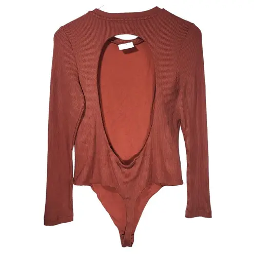 ALLSAINTS NWT All Saints Molly Long Sleeve Ribbed Open Back Bodysuit in Wild Berry Red