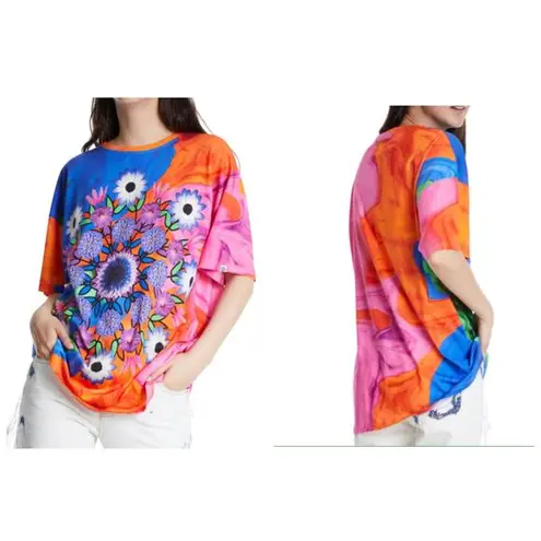 Desigual Luca Floral Mandala Unisex Orange Pink Purple Blue T-Shirt NWT- Size U