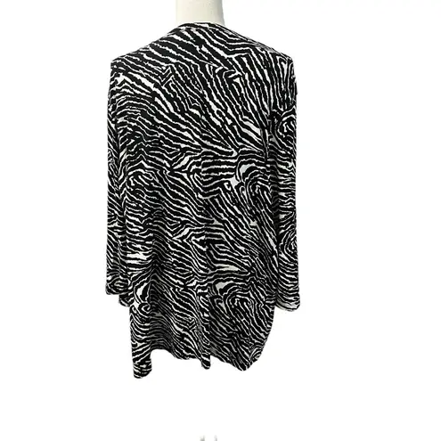Marina Luna Zebra Print Buttoned Cardigan Women’s Plus Sz 3X Rayon Spandex Black