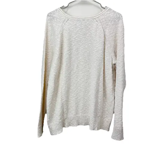 LL Bean Cream Midweight Cotton Slub Rollneck Pullover Sweater Size XL