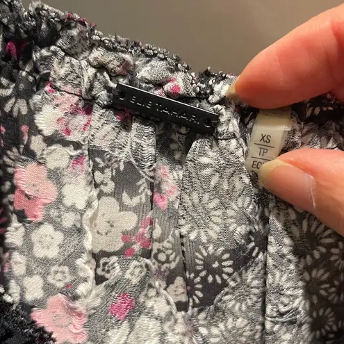 Elie Tahari Silk Blend Floral Print Tunic Boho Blouse Black Pink White