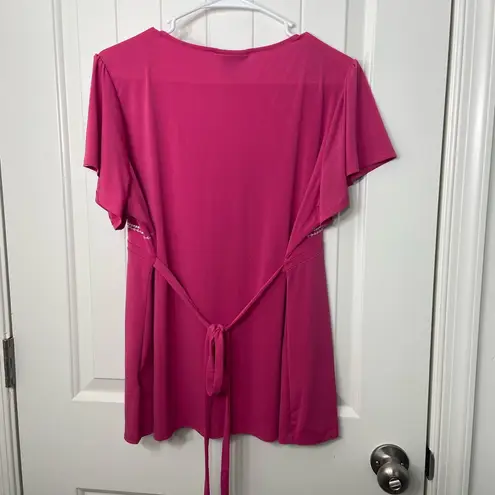 Apostrophe women’s pink stretch scoop neck tie loose sleeve empire blouse top