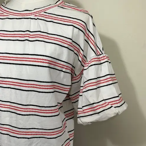 CODE × MODE Striped Puff Sleeve Top Size S White Red Black Cotton Blend Ruffle S