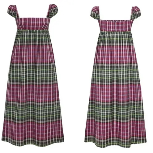 NWOT Autumn Adeigbo VERONA DRESS Plaid empire waist fit & flare midi sz 10 Green