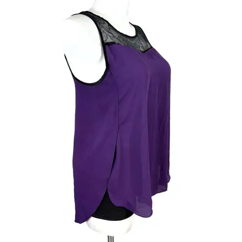 Mossimo Womens Blouse Top Flyaway Nearly Sheer Lace and Chiffon Purple Large