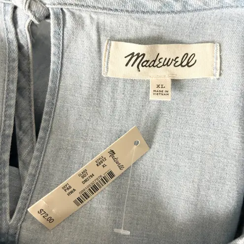 Madewell NEW  Denim Puff-Sleeve Tie Back Swing Shirt in Hawes Wash Cotton Size XL