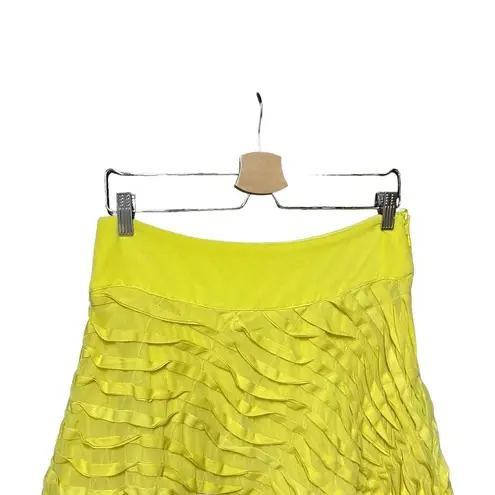 Reiss Yellow Textured Swing Skirt with Ruffle Line Detailing Size 6