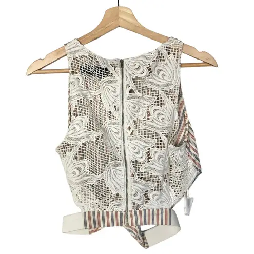 Line and Dot Red & Blue Barber Stripe High Neck Crop Tank Top S