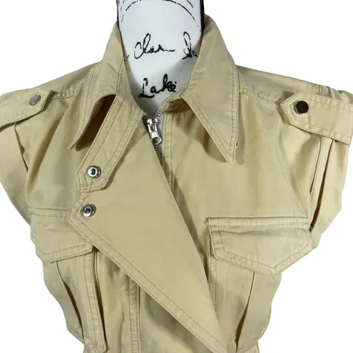 Elan Utility Safari Dress Jacket Yellow Belted Sleeveless Zip Front Women's S