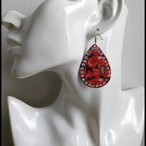 Halloween Scene Teardrop Metal Earrings Orange