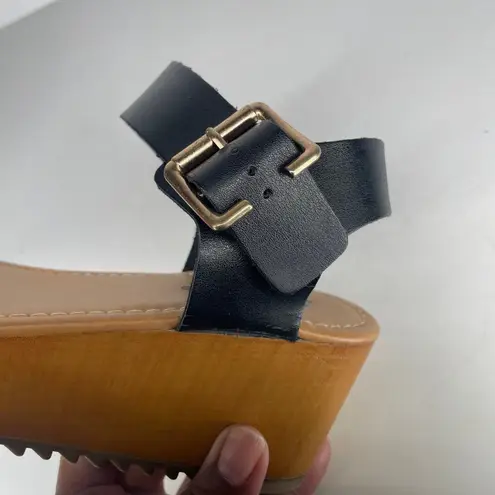 Soda Women's Black Espadrille Buckle Clog Wedge Platform Sandal Shoe 7 Summer