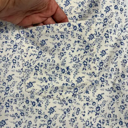 Mario Serrani Comfort Stretch Cuff Capri Pants Ditsy Floral Blue/White Size L