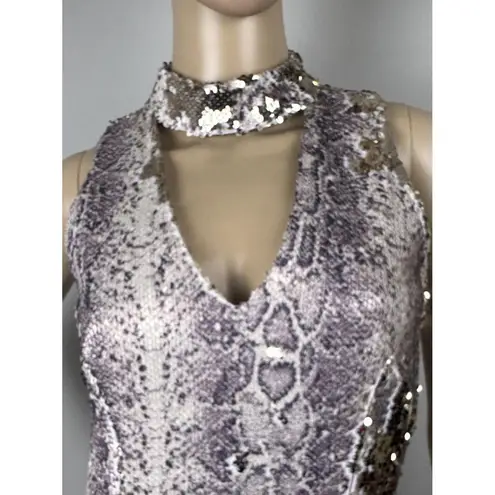 Fab'rik Bodycon Sequins Snakeskin Mini Dress Sz S Cocktail Party Club Sexy Date Purple