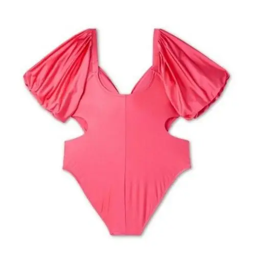 FE NOEL Pink Puff Sleeve One Piece Bathing Swimsuit Size 3X NEW NWOT