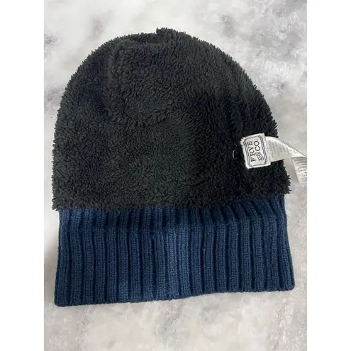Frye and Co. Navy Blue Knit Beanie Hat Sherpa Lined Ribbed Cuff Winter Cap