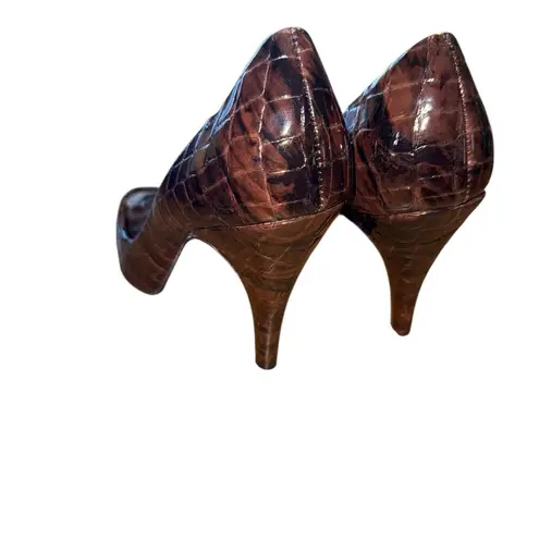 Unlisted  Brown Croc-Embossed Peep-Toe Heels