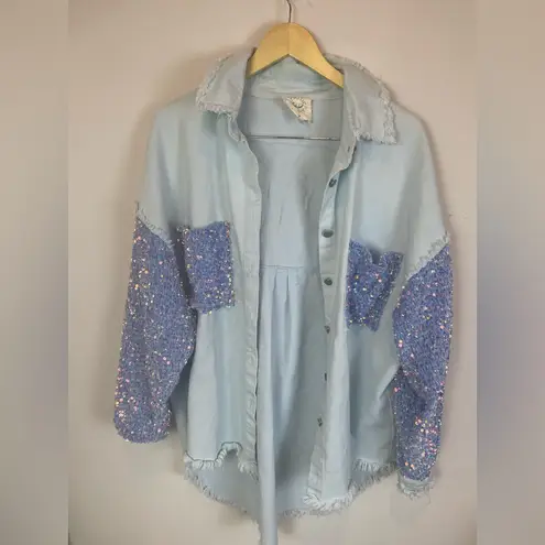Fantastic Fawn Sequin Sleeve Light Blue Jacket